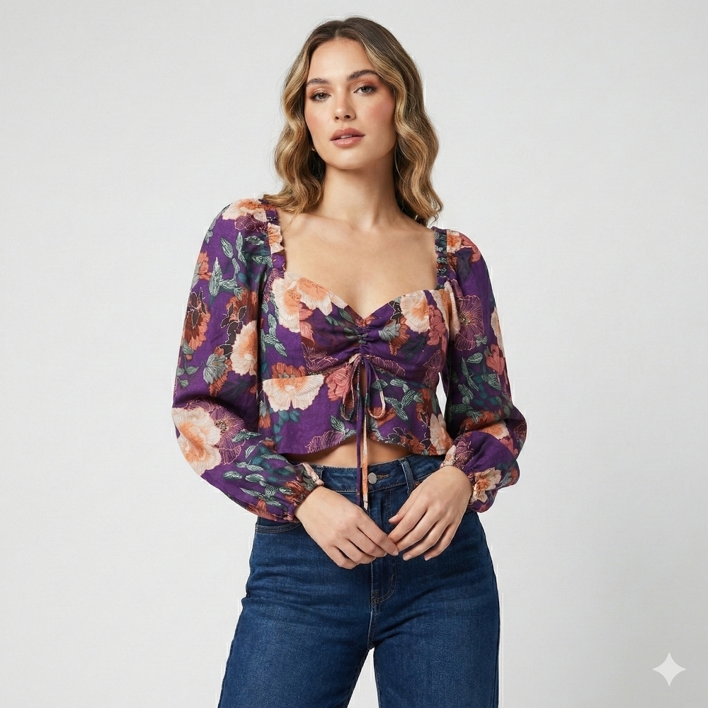 Band Of The Free - Floral Print Blouse in Purple